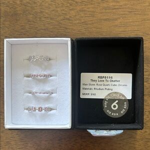 Bomb Party Luxe Band Rose Quartz Cubic Zirconia Silver Rings - Size 6